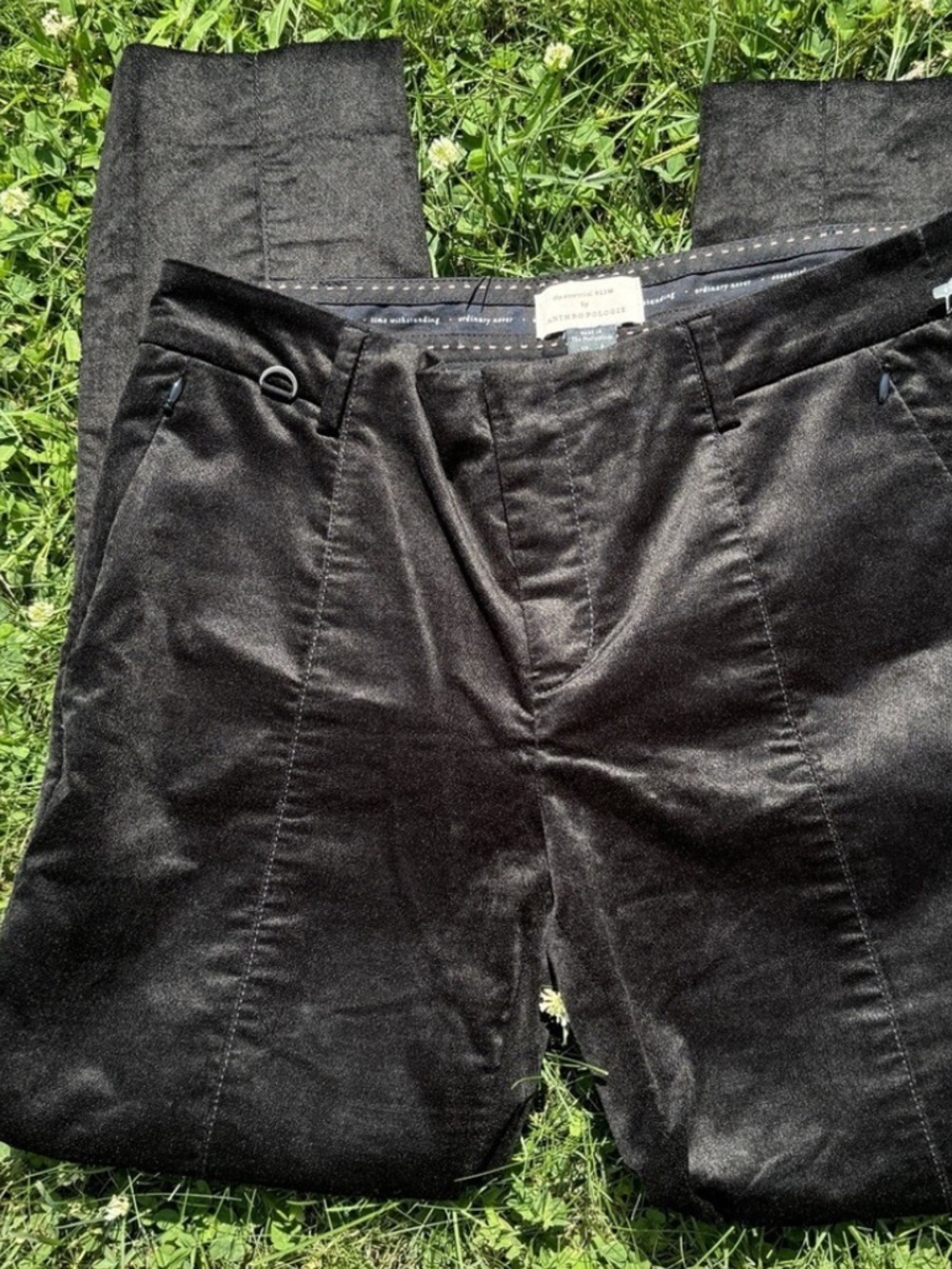 Anthropologie The Essential Slim Pant Black Velvet Stretch Cropped Mid Rise 8